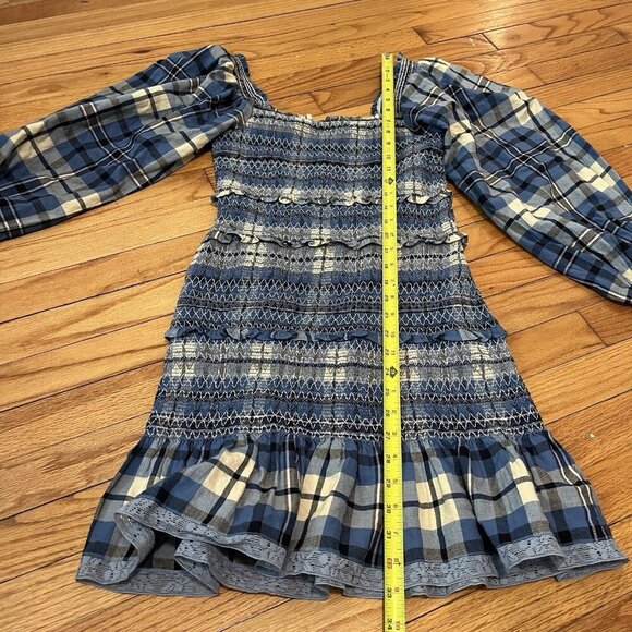 LoveShackFancy Stanley Smocked Plaid Dress in Blue‎ Yellow Denim Skies Medium - Picture 7 of 7
